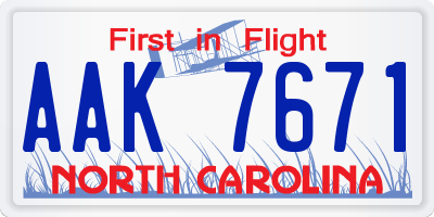 NC license plate AAK7671