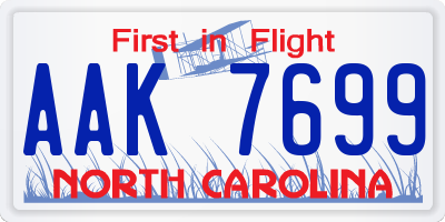 NC license plate AAK7699