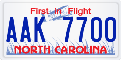 NC license plate AAK7700