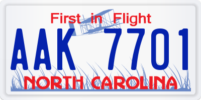 NC license plate AAK7701