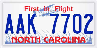 NC license plate AAK7702