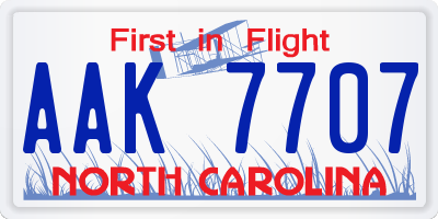 NC license plate AAK7707