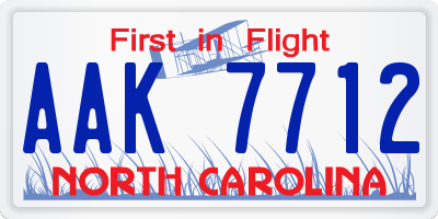 NC license plate AAK7712