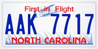 NC license plate AAK7717