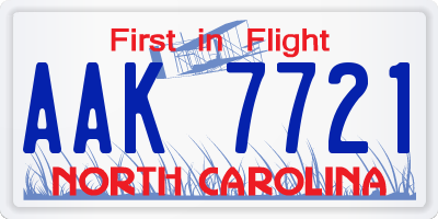 NC license plate AAK7721