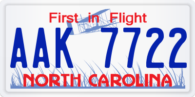 NC license plate AAK7722