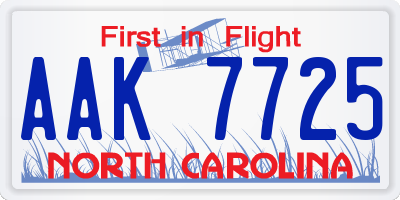 NC license plate AAK7725