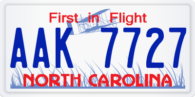 NC license plate AAK7727