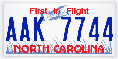 NC license plate AAK7744