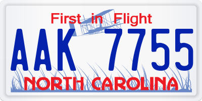 NC license plate AAK7755