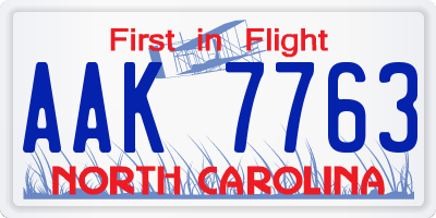 NC license plate AAK7763
