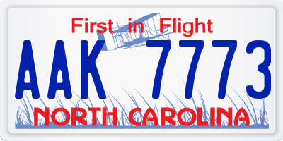 NC license plate AAK7773