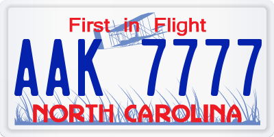 NC license plate AAK7777