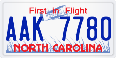 NC license plate AAK7780