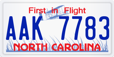 NC license plate AAK7783
