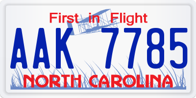 NC license plate AAK7785