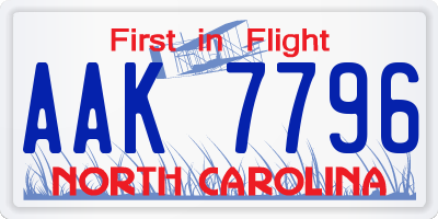 NC license plate AAK7796