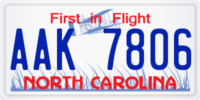 NC license plate AAK7806