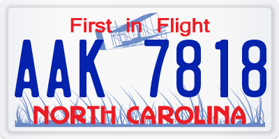NC license plate AAK7818