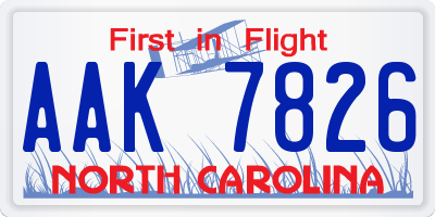 NC license plate AAK7826