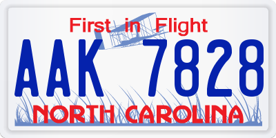 NC license plate AAK7828