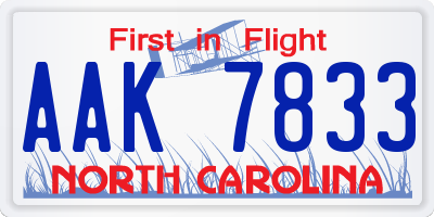 NC license plate AAK7833