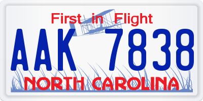 NC license plate AAK7838