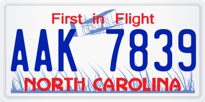 NC license plate AAK7839