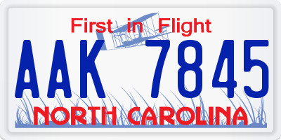 NC license plate AAK7845