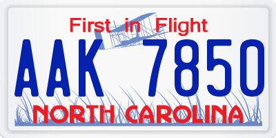 NC license plate AAK7850