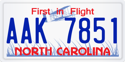 NC license plate AAK7851