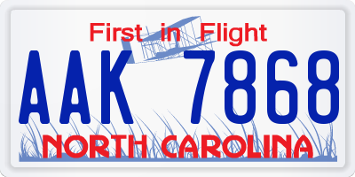NC license plate AAK7868