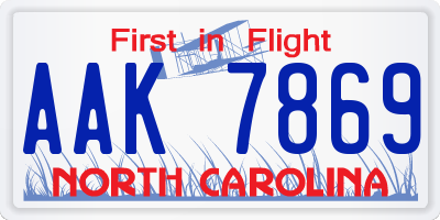 NC license plate AAK7869