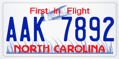 NC license plate AAK7892