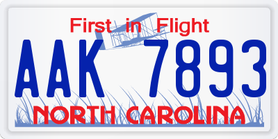 NC license plate AAK7893