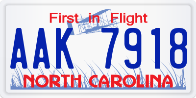 NC license plate AAK7918