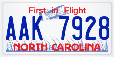 NC license plate AAK7928