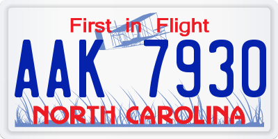 NC license plate AAK7930