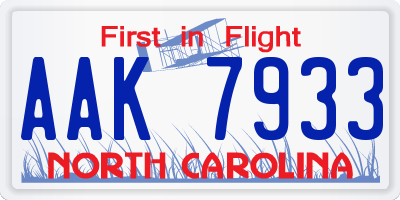NC license plate AAK7933