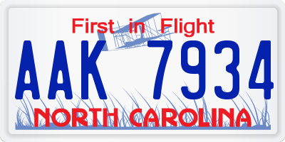 NC license plate AAK7934