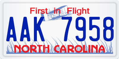 NC license plate AAK7958