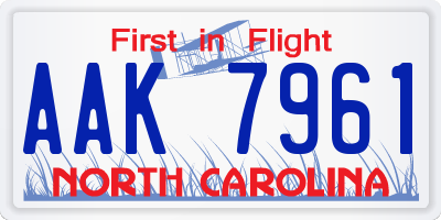 NC license plate AAK7961