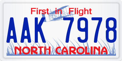 NC license plate AAK7978