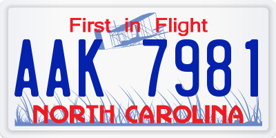 NC license plate AAK7981