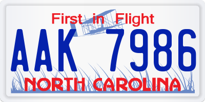 NC license plate AAK7986