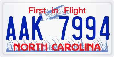 NC license plate AAK7994