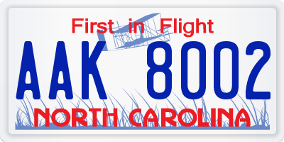 NC license plate AAK8002