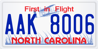 NC license plate AAK8006