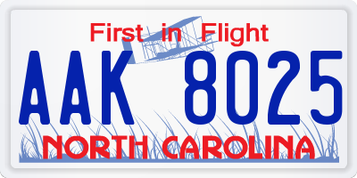 NC license plate AAK8025