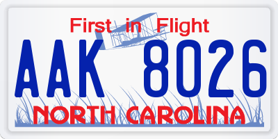 NC license plate AAK8026